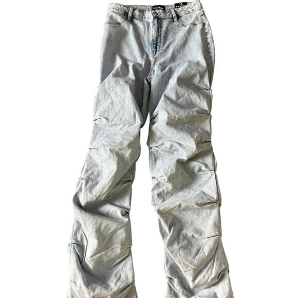 Denim - Fashion Nova Drawstring Ruched Wide Leg Jeans - Size 15 (New With Tags)